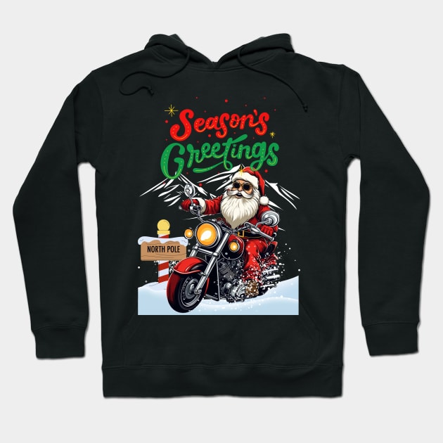 Season's Greetings | Santa on a Motorcycle Hoodie by RusticWildflowers